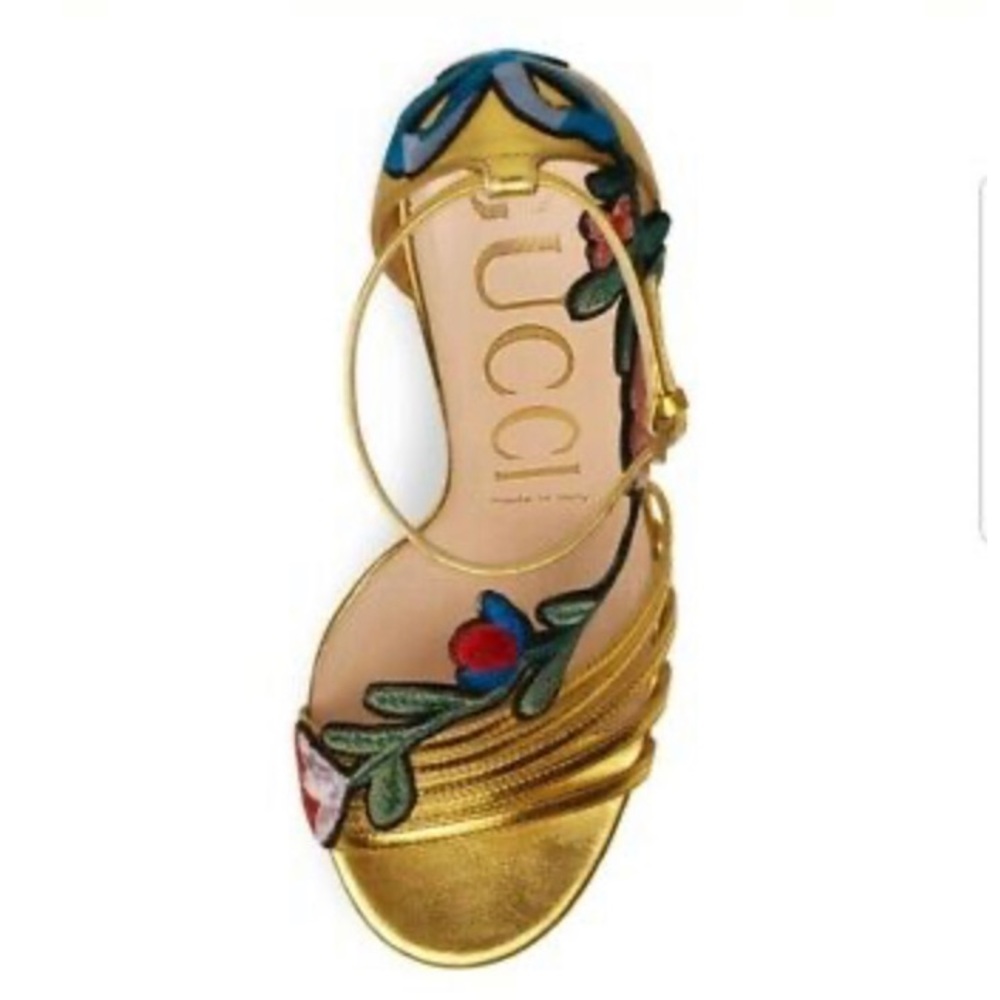 Gold Gucci Ophelia Floral Embroidered Heel